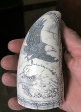 Load image into Gallery viewer, Sperm Whale Tooth Replica Scrimshaw 7 Inches Long Eagle Art Resin Model