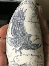 Load image into Gallery viewer, Sperm Whale Tooth Replica Scrimshaw 7 Inches Long Eagle Art Resin Model