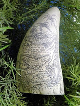 Load image into Gallery viewer, Sperm Whale Tooth Replica Scrimshaw 7 Inches Long Pirate Map Resin Model
