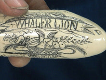 Lade das Bild in den Galerie-Viewer, Sperm Whale Tooth Replica Scrimshaw 4 Inches Long Whaler Lion Resin Model