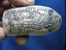 Lade das Bild in den Galerie-Viewer, Sperm Whale Tooth Replica Scrimshaw 4 Inches Long Whaler Lion Resin Model