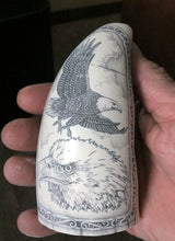 Cargar imagen en el visor de la galería, Sperm Whale Tooth Replica Scrimshaw 7 Inches Long Eagle Art Resin Model

