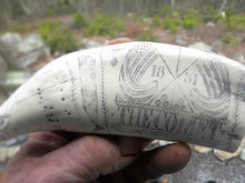 Load image into Gallery viewer, Sperm Whale Tooth Replica Scrimshaw 7 Inches Long The Comet Resin Model
