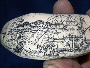 Sperm Whale Tooth Replica Scrimshaw 4 Inches Long Whaler Lion Resin Model